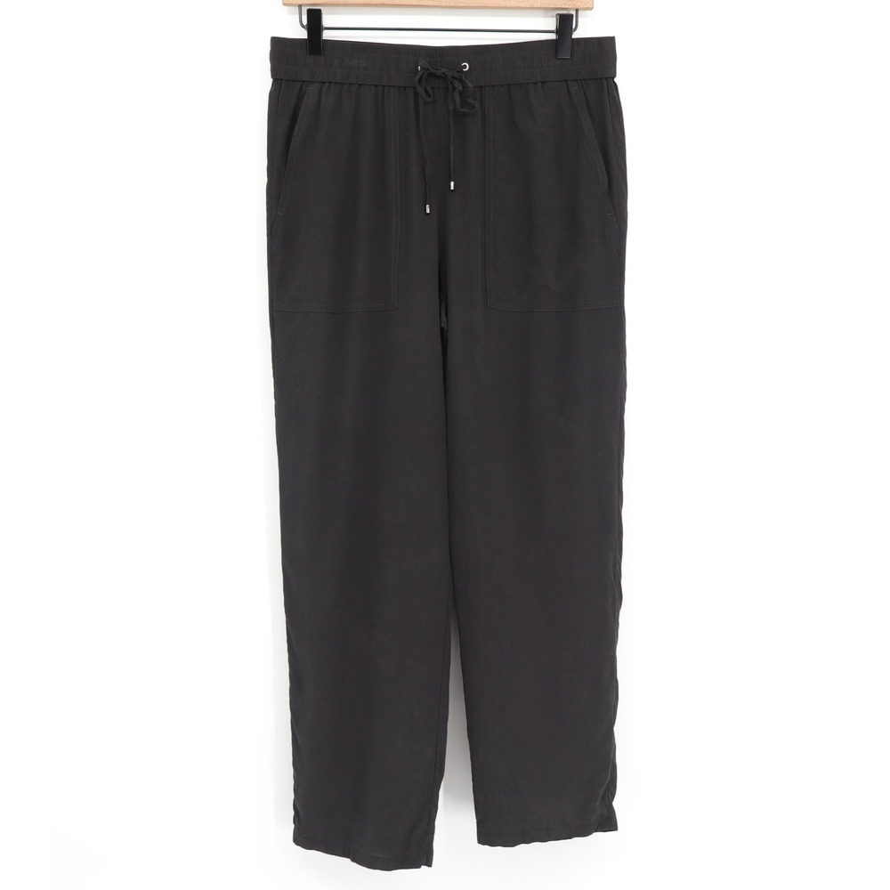 Theory Women's Cortlandt Black Silk High Rise Pants Sz M